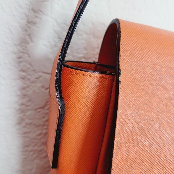 VITTORIA NAPOLI  ITALY Saffiano Hard Leather Crossbody Bag Purse Orange Gold - Picture 10 of 12